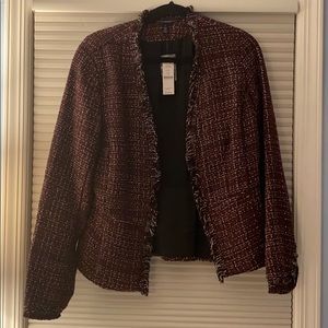 Black, white, and burgundy blazer